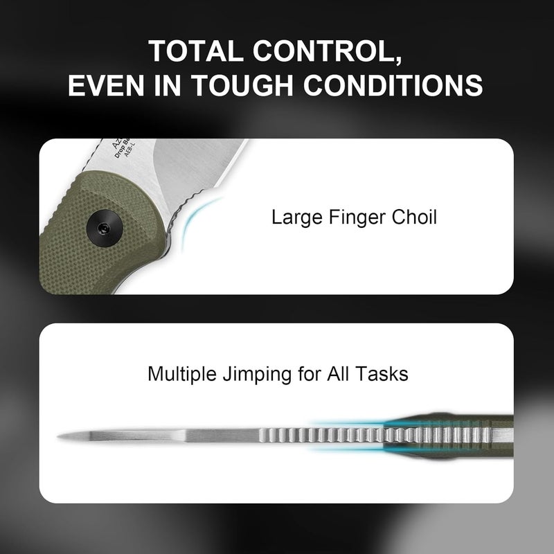 KIZER Drop Bear Fixed Blade Knife, 2.6" AEB-L Satin Blade EDC Camping Knife with Olive Green G10 Handle & Hidden Tools, Outdoor Full Tang Hunting Survival Knives with Adjustable Kydex Sheath 1093A1 - Image 5